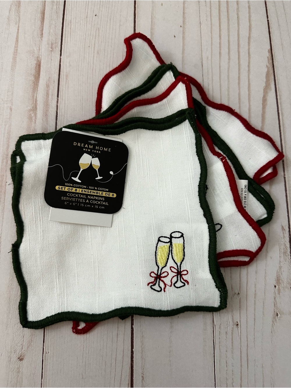 Dream Home Cocktail Cotton Embroidered Napkins White 8 Pieces